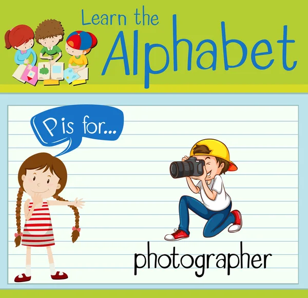 Flashcard letter P is for photographer — Stock Vector