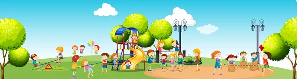 Kinder spielen tagsüber auf dem Spielplatz — Stockvektor