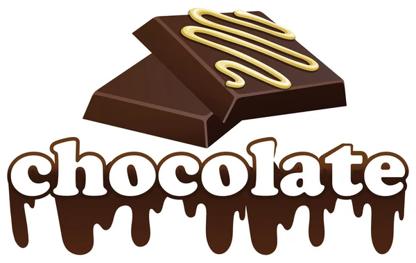 Ordet choklad och två bitar av mörk choklad — Stock vektor