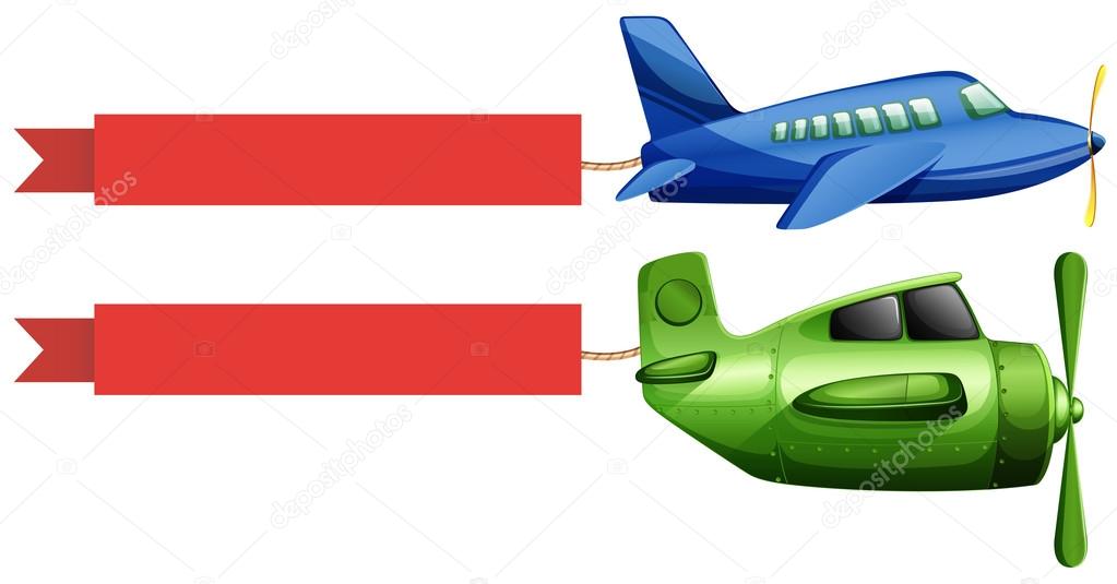 Airplane and red advertising ribbon
