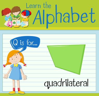 Flashcard harf Q için quardrilateral olduğunu