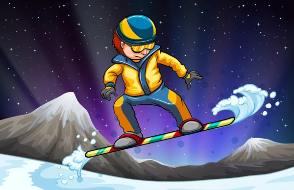 Hombre snowboard en la colina — Vector de stock