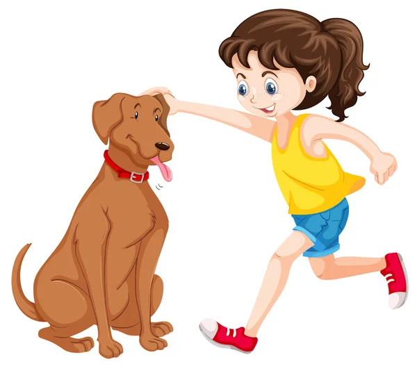 Little girl playing with dog pet — Stock Vector