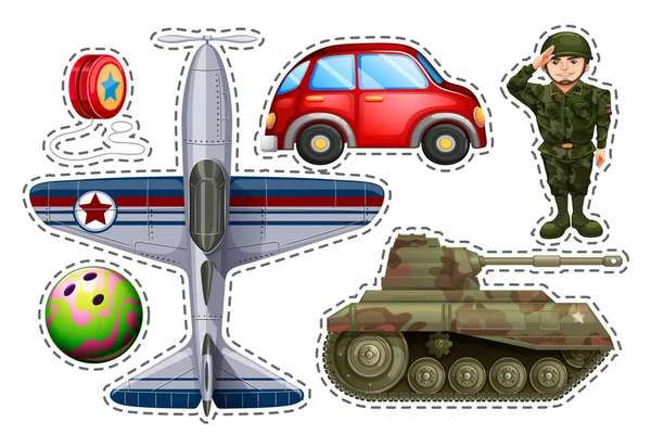 Sticker ensemble de jouets différents — Image vectorielle