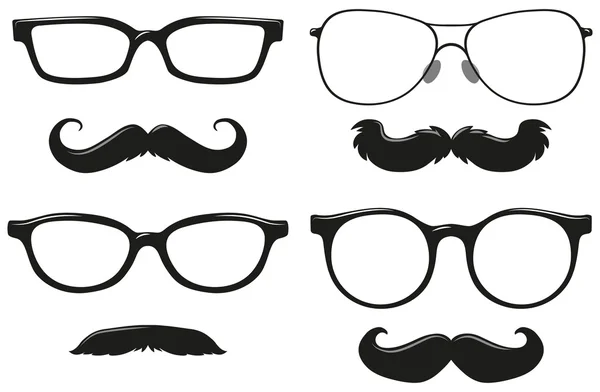 不同设计的胡子和眼镜 — 图库矢量图片