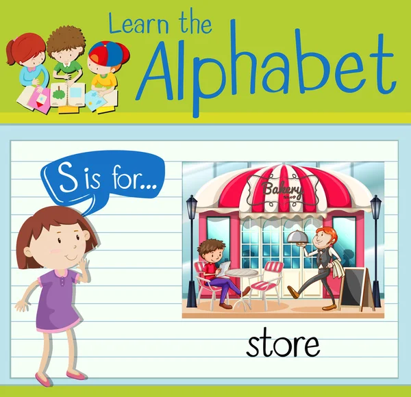 Flashcard alfabet S is voor winkel — Stockvector