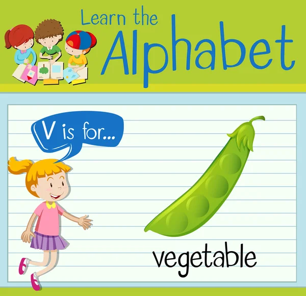 Flashcard lettre V est pour les légumes — Image vectorielle
