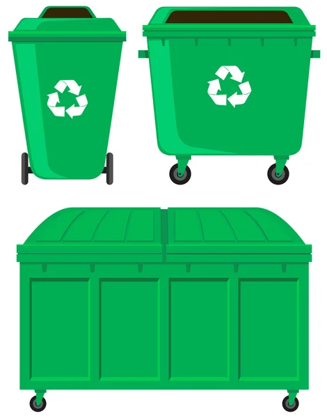 Poubelles vertes en trois modèles — Image vectorielle