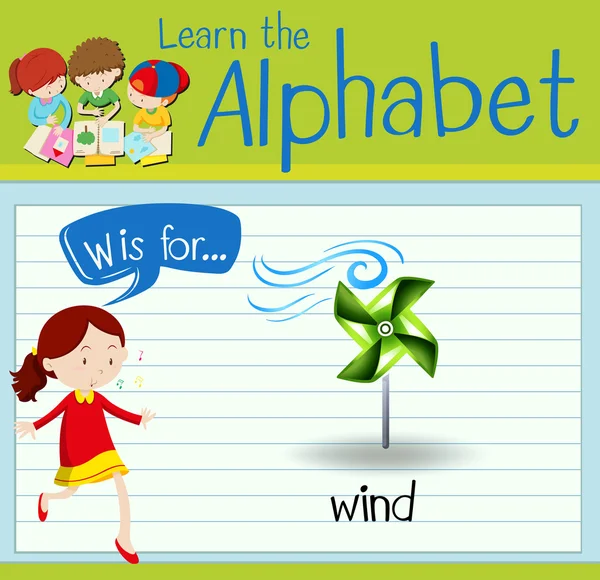 Flashcard alfabe W rüzgar için olduğunu — Stok Vektör