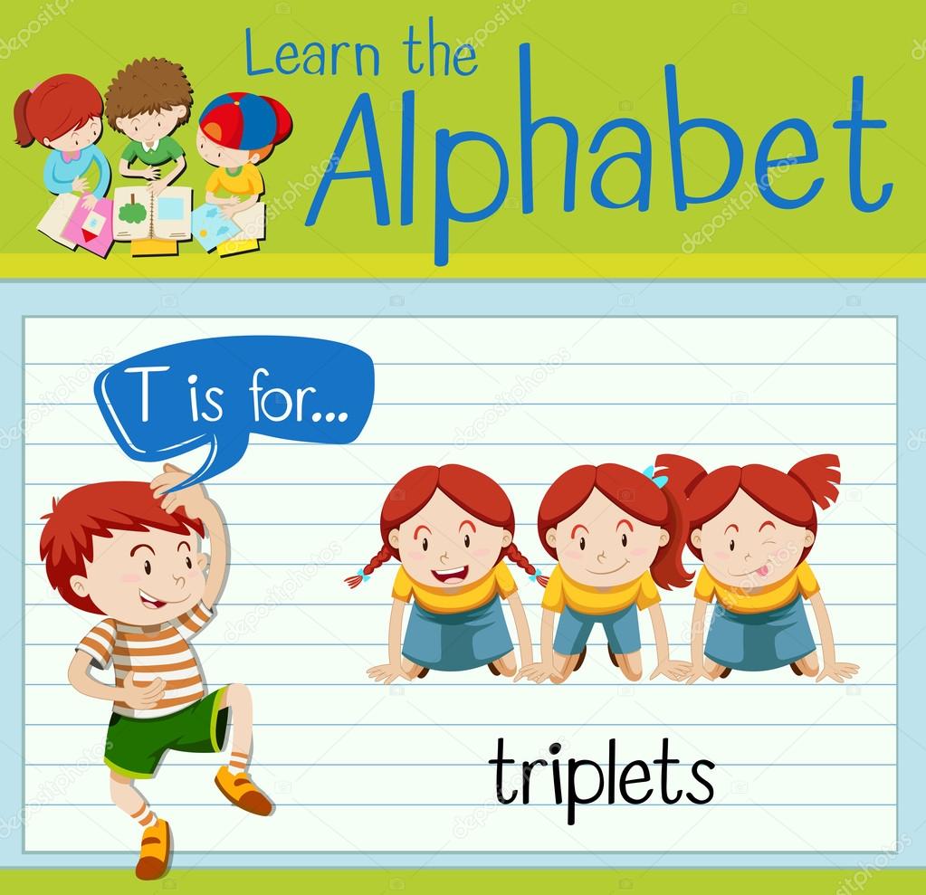 Flashcard letter T is for triplets