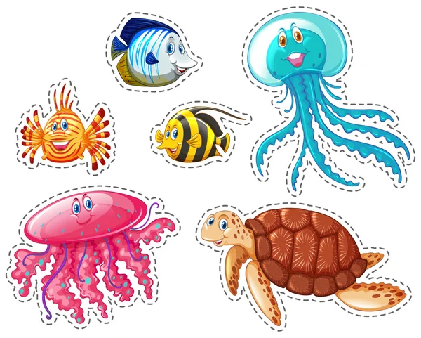 Stiker set hewan laut - Stok Vektor