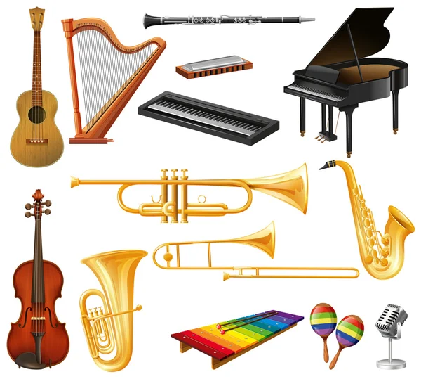 Diversi tipi di strumenti musicali — Vettoriale Stock
