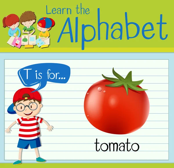 Flashcard letra T es para tomate — Vector de stock