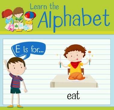 Flashcard E yemek için harftir