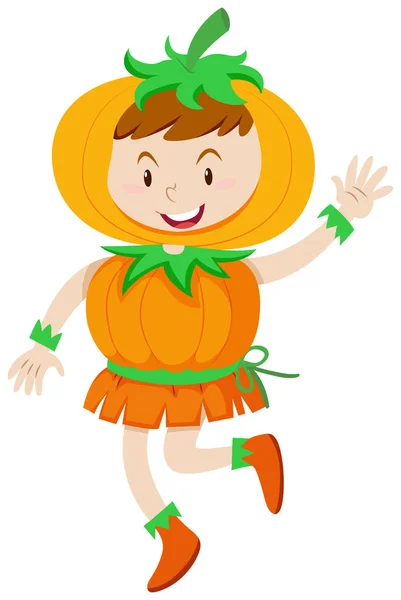 Niño en traje de calabaza para Halloween — Vector de stock