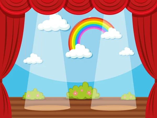 Etapa con arco iris en el fondo — Vector de stock