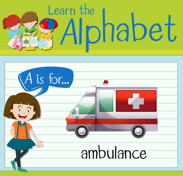 Flashcard lettre A est pour ambulance — Image vectorielle