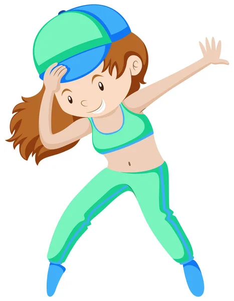 Woman in green doing aerobic — Stock Vector