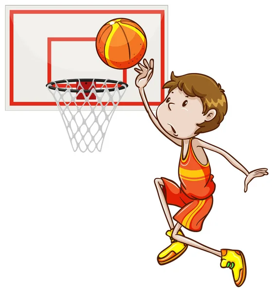 Hombre disparando baloncesto en el aro — Vector de stock