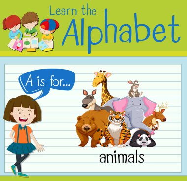 Hayvanlar için flashcard harf A var