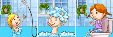 Banyoda duş alırken çocuklar