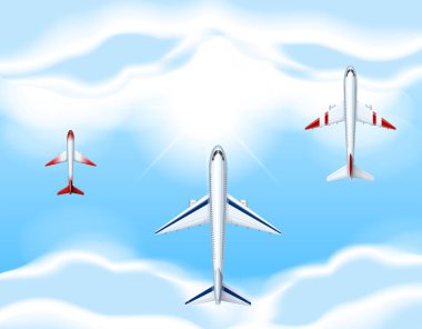 Üç uçak gökyüzünde uçan