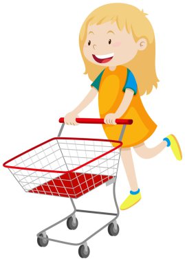 Küçük kız iterek alışveriş sepeti