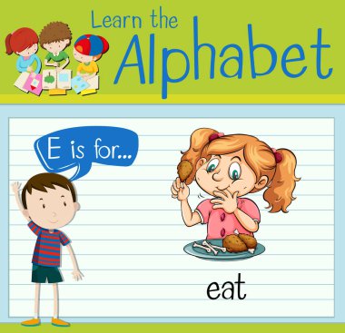 Flashcard E yemek için harftir
