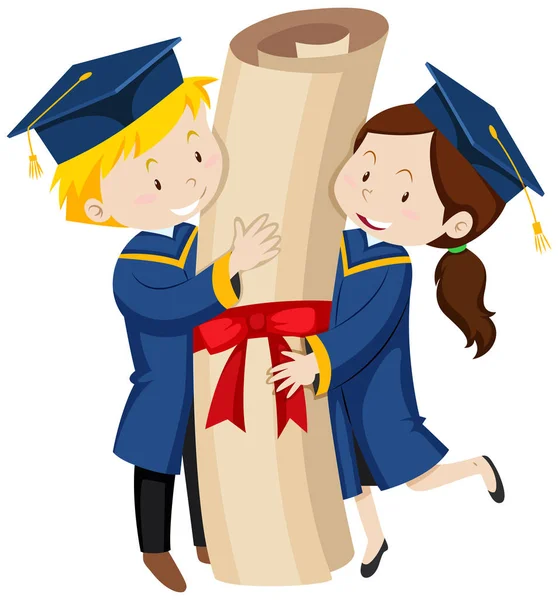 Man and woman in blue graduation gowns — Stock Vector