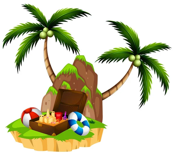 Wyspa z dwoma palmami kokosowymi i teczki — Wektor stockowy