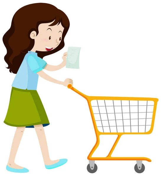 Mujer leyendo lista de compras — Vector de stock