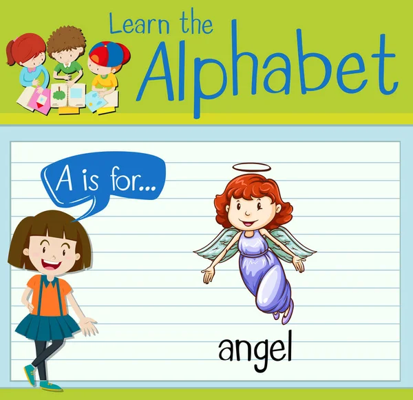 Flashcard letra A es para ángel — Vector de stock