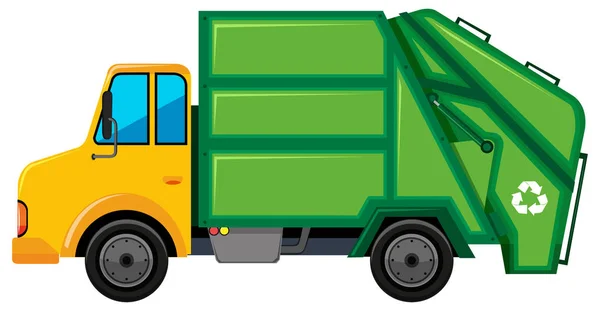 Camião de lixo com recipiente verde — Vetor de Stock