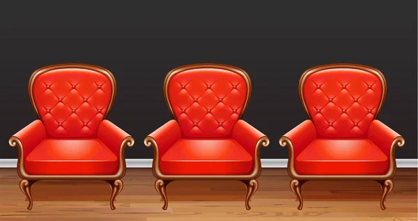Drei rote Sessel im Zimmer — Stockvektor