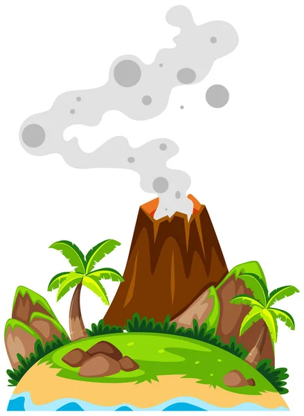 Volcán en la isla — Vector de stock