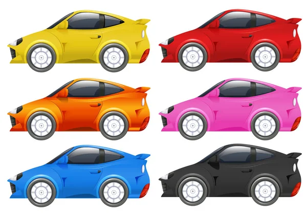 Závodní automobily v šesti různých barvách — Stockový vektor
