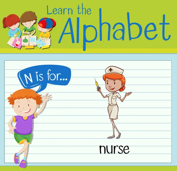 抽认卡字母 N 是护士 — 图库矢量图片