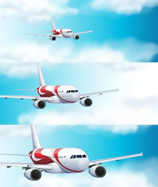 Trois scènes avec avion dans le ciel — Image vectorielle