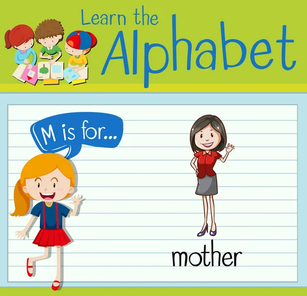 Flashcard bokstaven M är för mor — Stock vektor