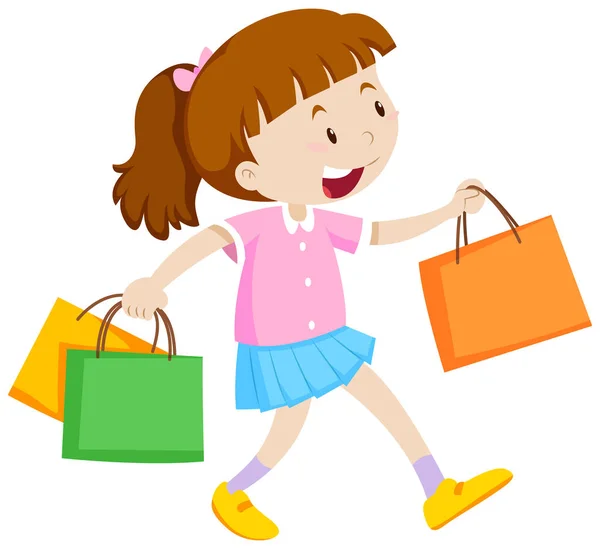 Menina com três sacos de compras — Vetor de Stock