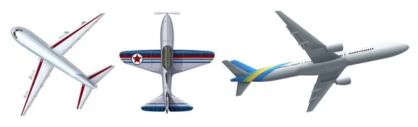 Tres aviones diferentes en blanco — Archivo Imágenes Vectoriales