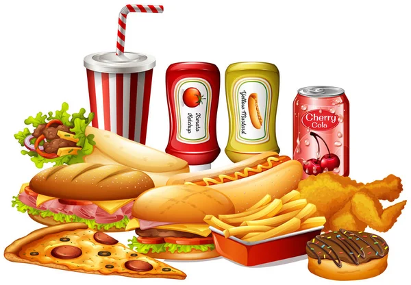 Diferentes tipos de fast food —  Vetores de Stock
