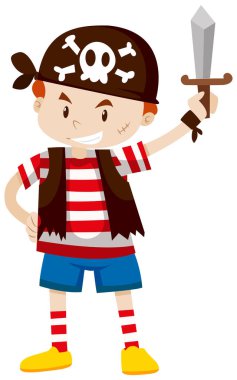 Küçük çocuk korsan gibi giyinmiş