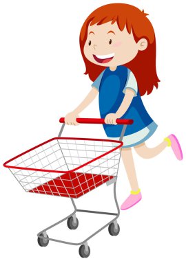 Küçük kız iterek alışveriş sepeti