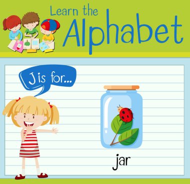 Flashcard J kavanoz için harftir