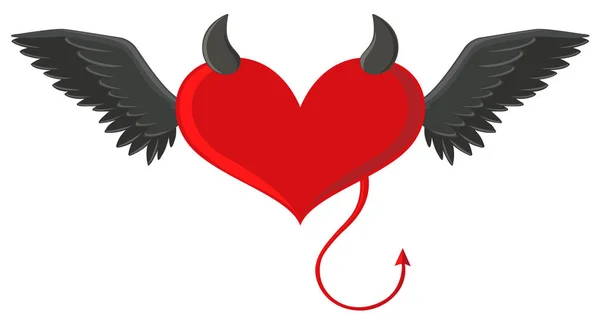 Coração vermelho com chifres de diabo e cauda — Vetor de Stock