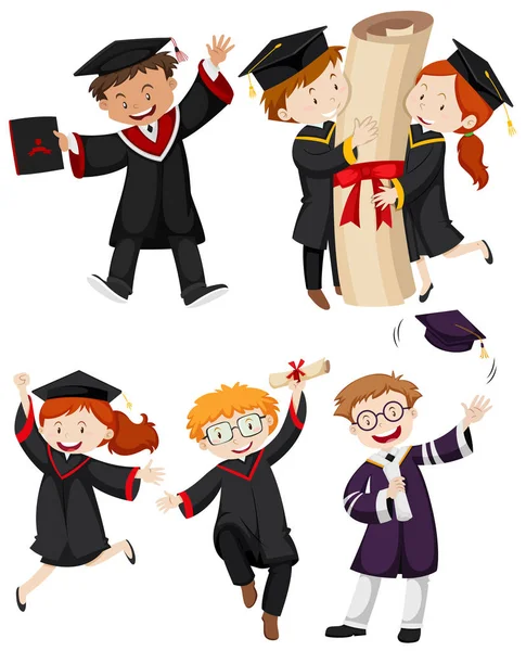 Personas en vestido de graduación — Vector de stock