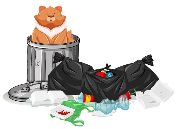 Cat sitting in trashcan — Stock Vector