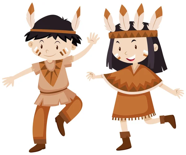 Två barn utklädda till indianer — Stock vektor