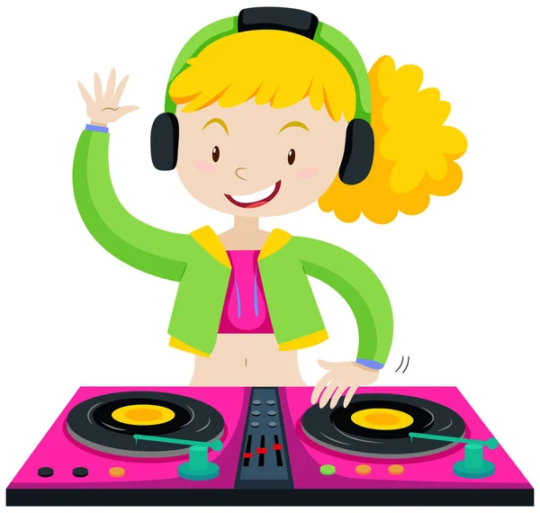 DJ tocando música con máquina — Vector de stock